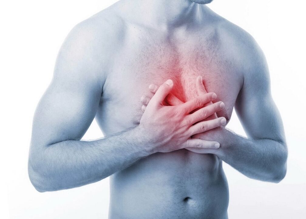 In osteochondrosis, the pain syndrome is concentrated in the chest